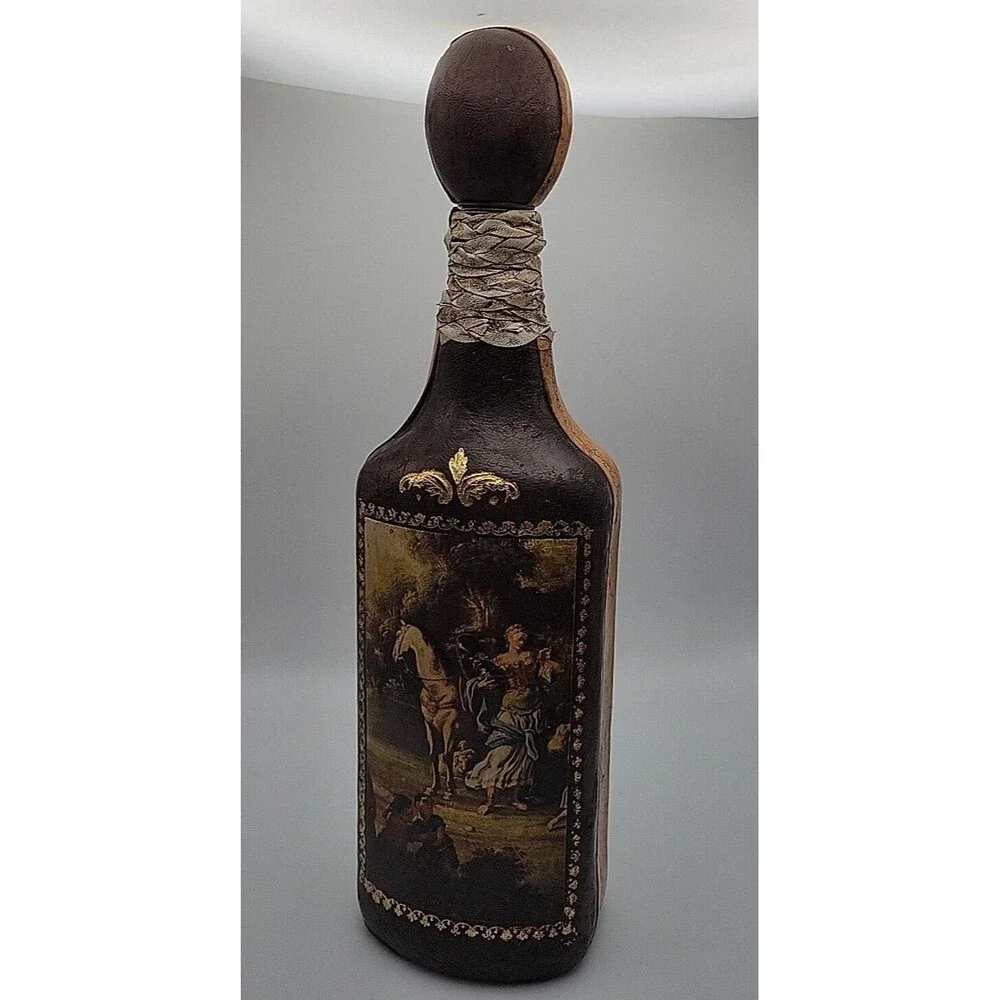Vintage Rico Leather Covered Glass Liquor Bottle Decanter Made in Italy